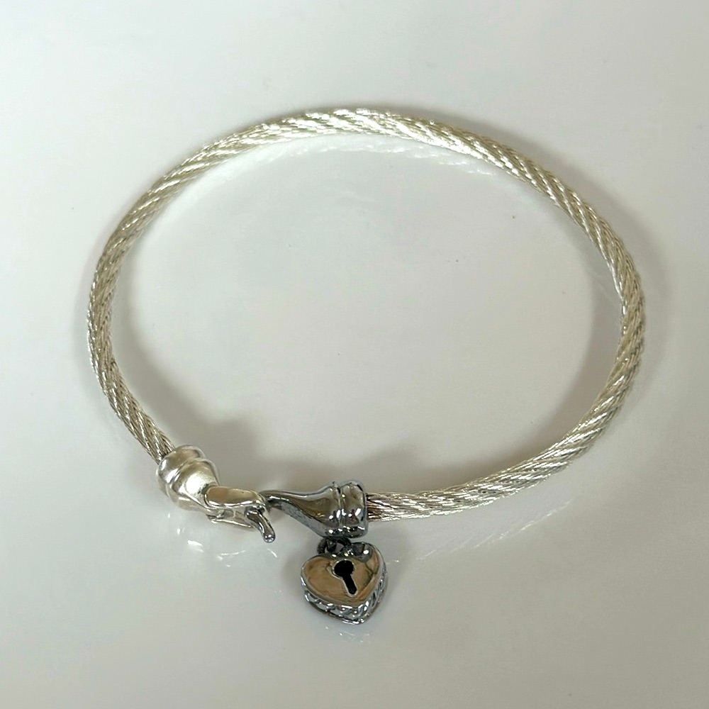 925 Silver Heart Elegant Cord Design Bracelet
